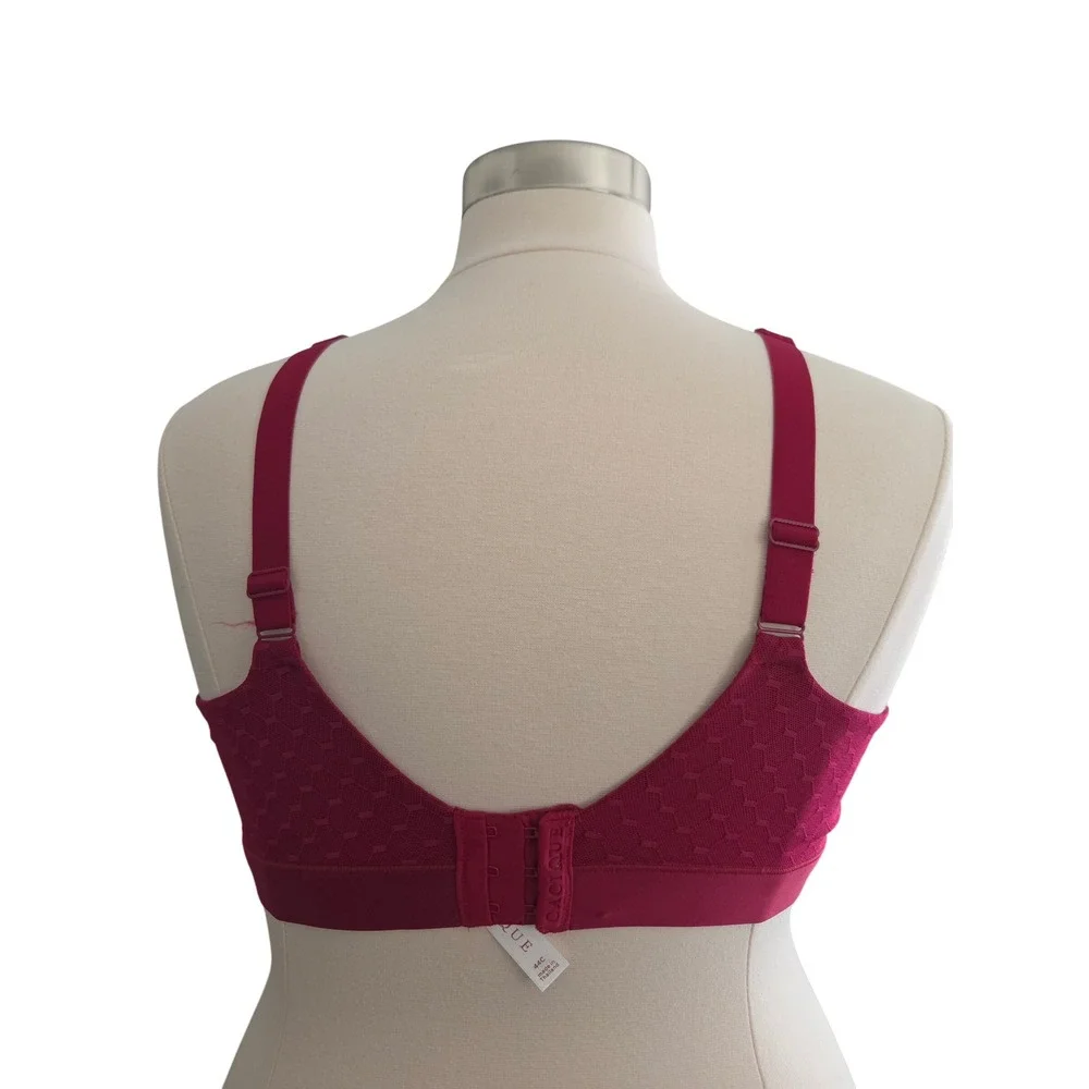 Cacique Lightly Lined No-Wire Bra Burgundy Wine Wireless Lace Wing 44C